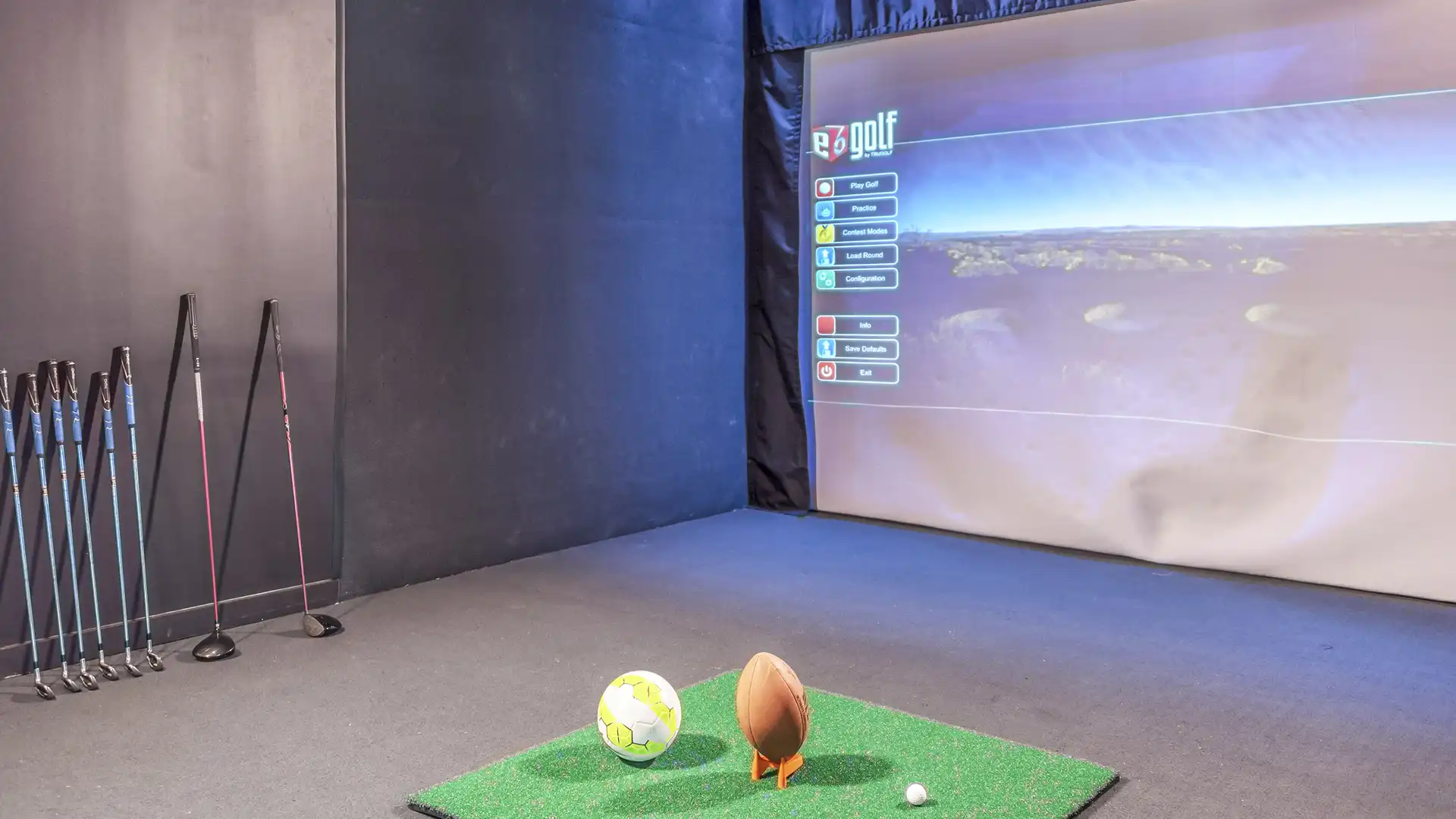 play golf, football or soccer in the sports simulation room