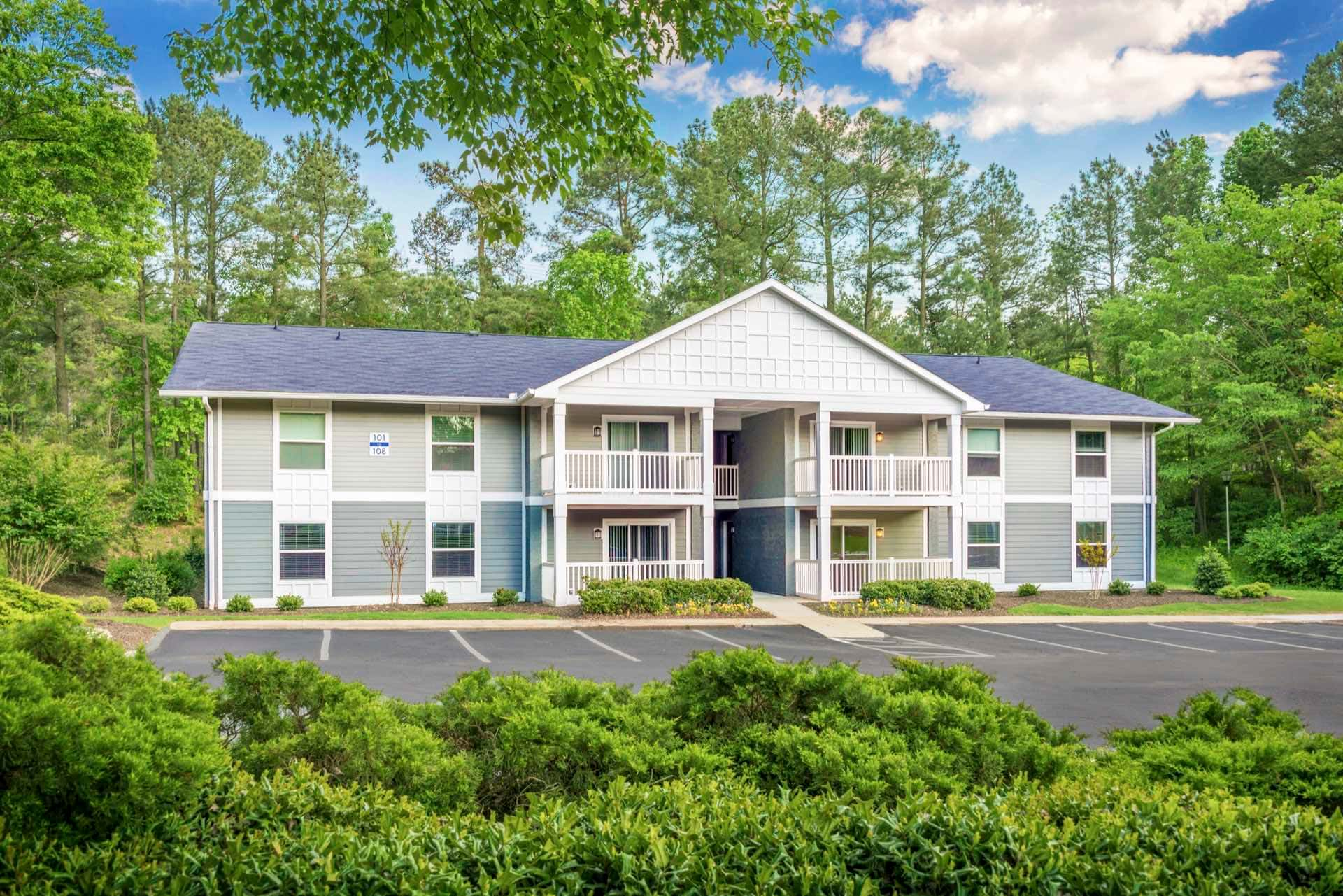 exterior view of apartment two-story apartment building and ample parking