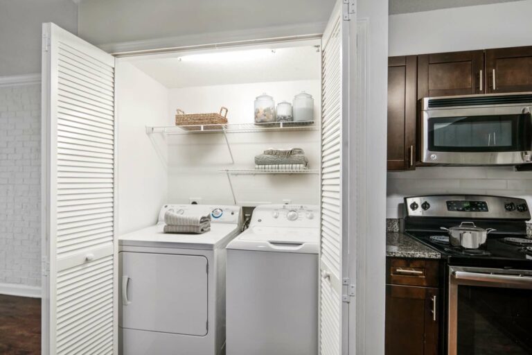 washer and dryer in laundry closet