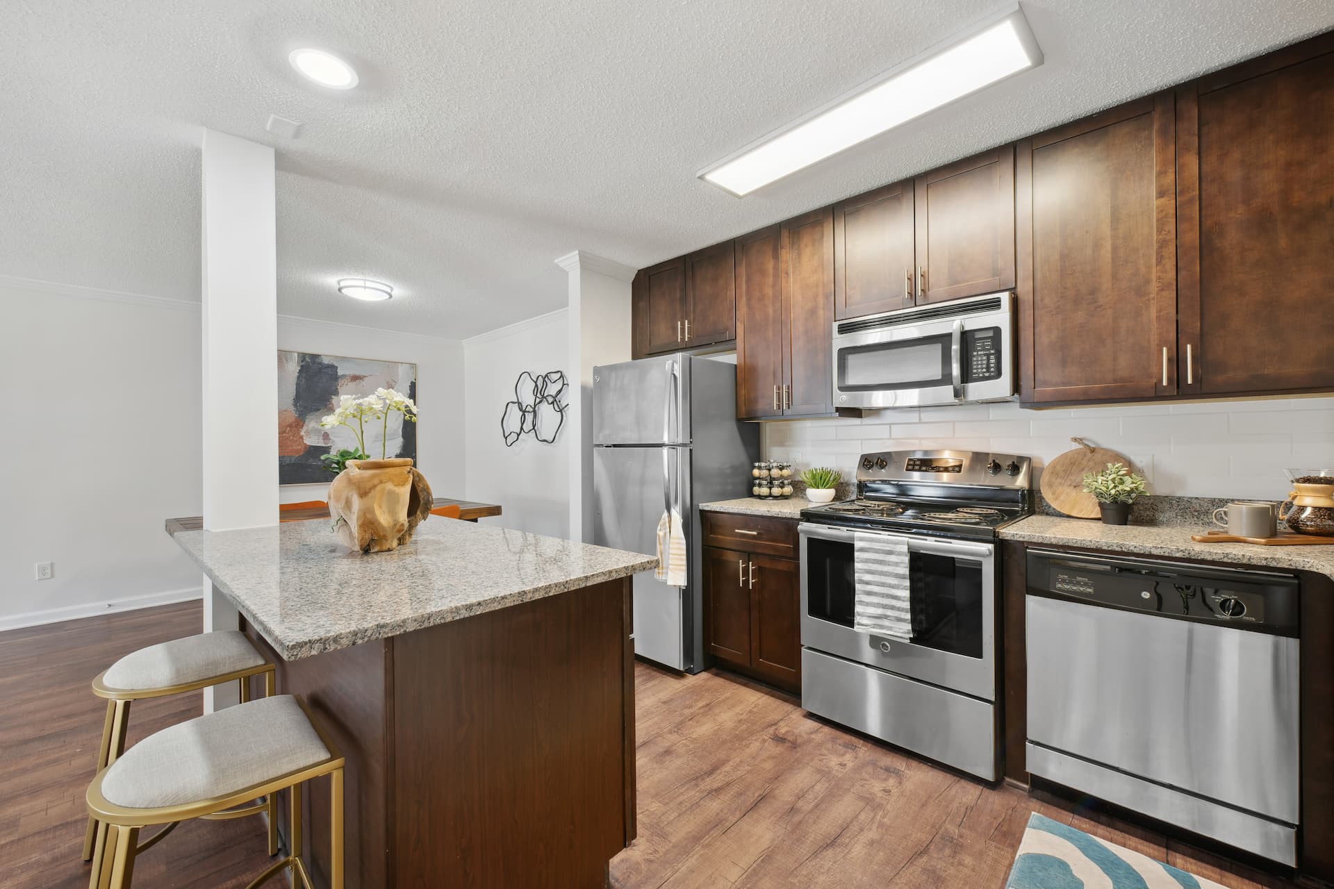 kitchen island with small potted plant on top